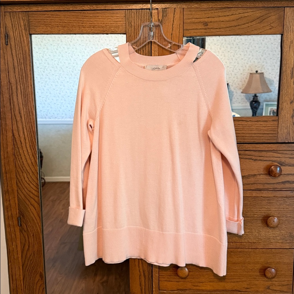 LOFT Cold Shoulder Light Pink Crew Neck S Sweater